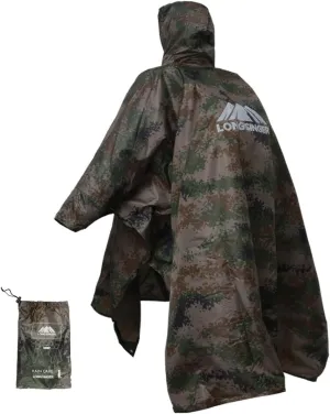 longsinger Rain Poncho for Adult, Waterproof Rain Poncho with Hood and Sleeve, Ideal for Hiking, Hunting, Camping