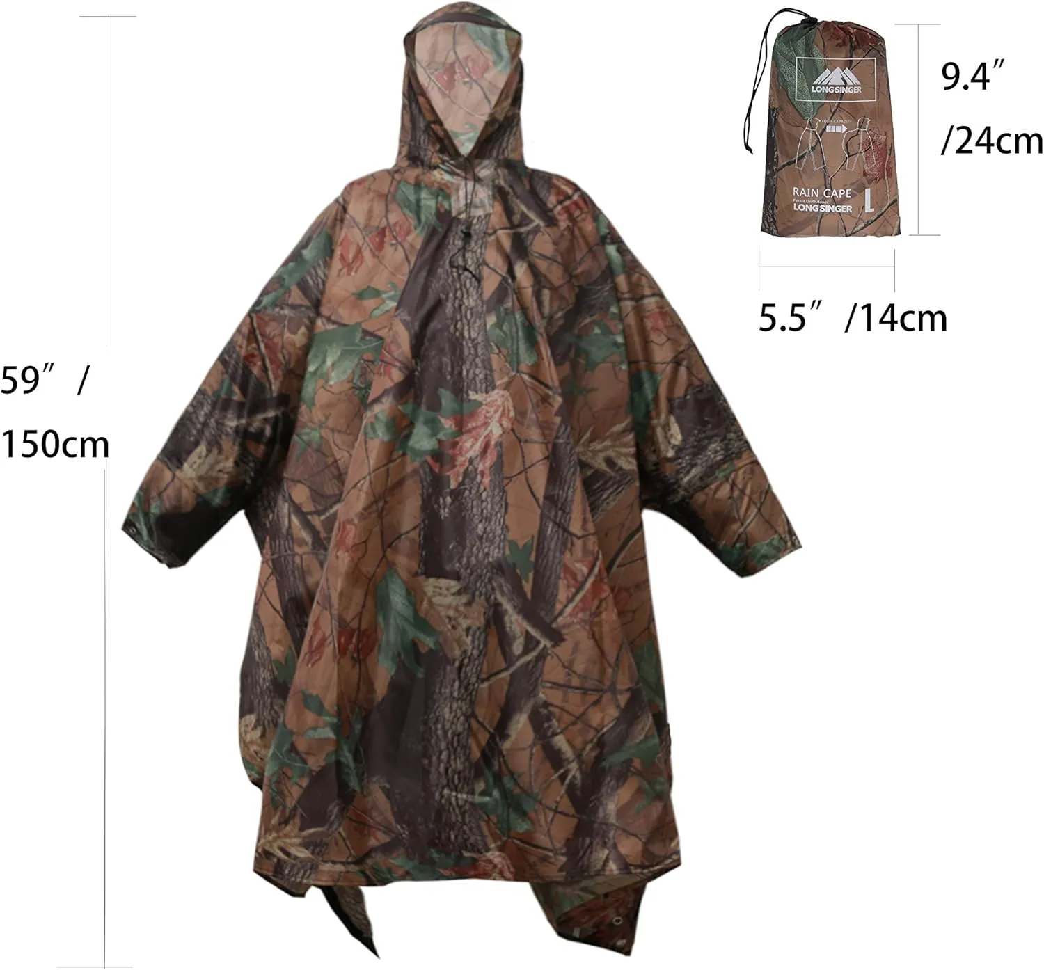 longsinger Rain Poncho for Adult, Waterproof Rain Poncho with Hood and Sleeve, Ideal for Hiking, Hunting, Camping