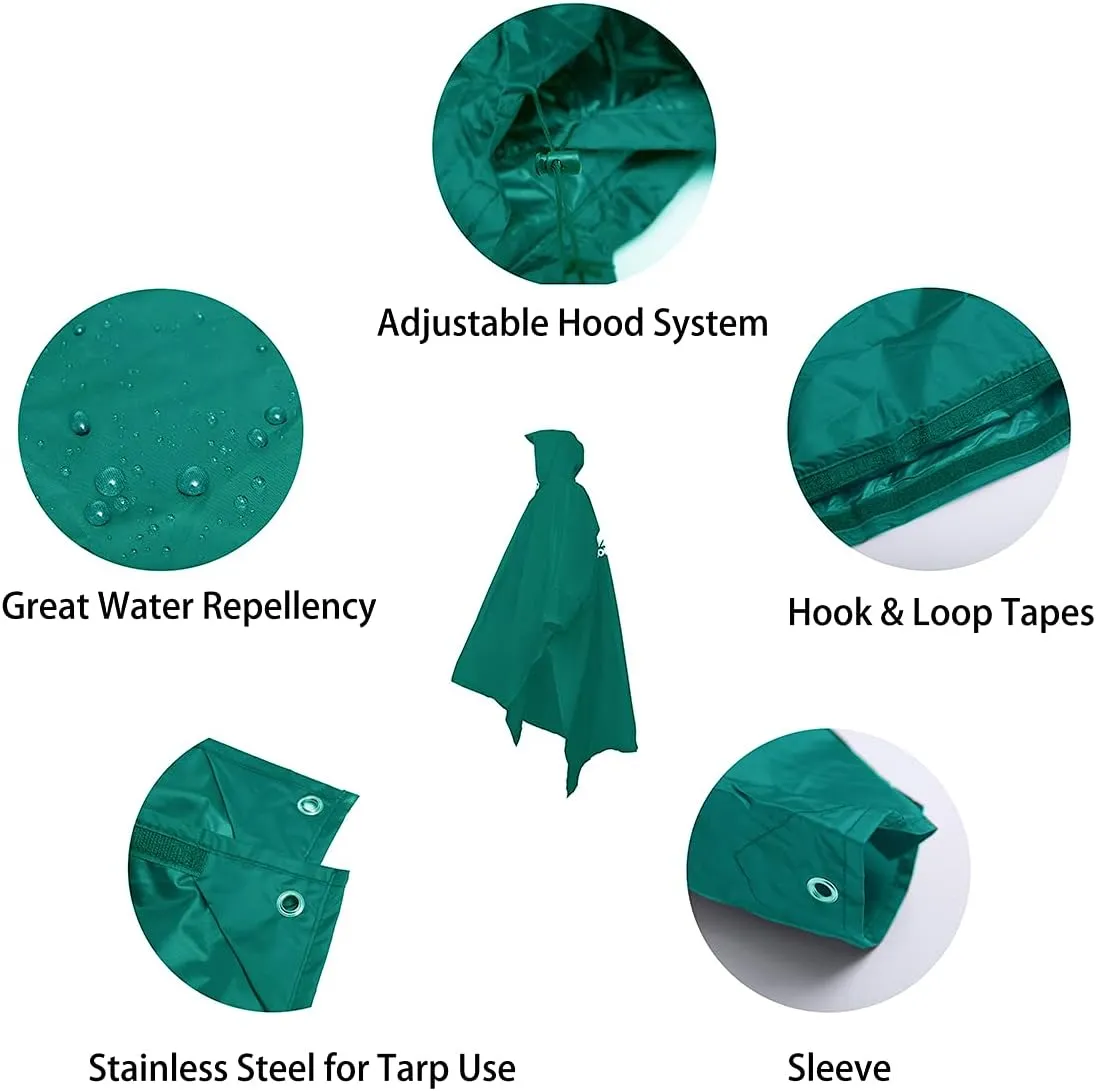 longsinger Rain Poncho for Adult, Waterproof Rain Poncho with Hood and Sleeve, Ideal for Hiking, Hunting, Camping