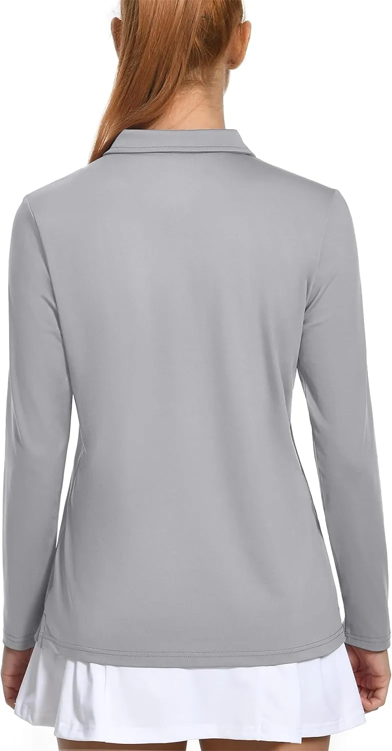 MAGCOMSEN Women's Long Sleeve Golf Shirts UPF 50  Polo Moisture Wicking 3-Button Placket Casual Shirt for Tennis Sports