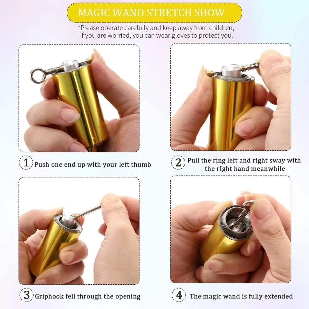 Magic Cane Metal Appearing Cane, Pocket Staff Magic Telescopic Stick, Collapsible bo Retractable Expandable bow Extendable Portable Expanding Metal Cane Pop Out Wands, Medium, Black 4