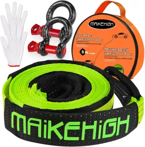 MAIKEHIGH Tow Strap Heavy Duty with Hooks, 2"16ft (22,000Lbs) Recovery Strap with D-Ring Shackles (2pcs)   Protective Gloves (2pcs), Tow Rope for Car Truck SUV ATV (Green)