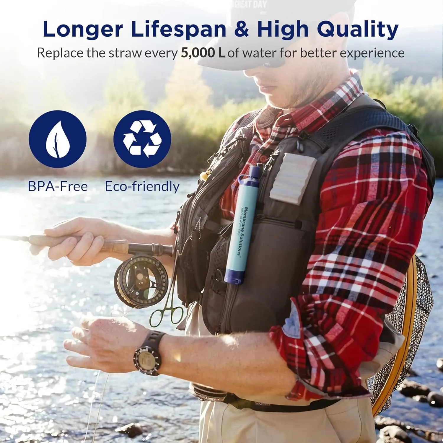 Membrane Solutions Straw Water Filter, Survival Filtration Portable Gear, Emergency Preparedness, Supply for Drinking Hiking Camping Travel Hunting Fishing Team Family Outing