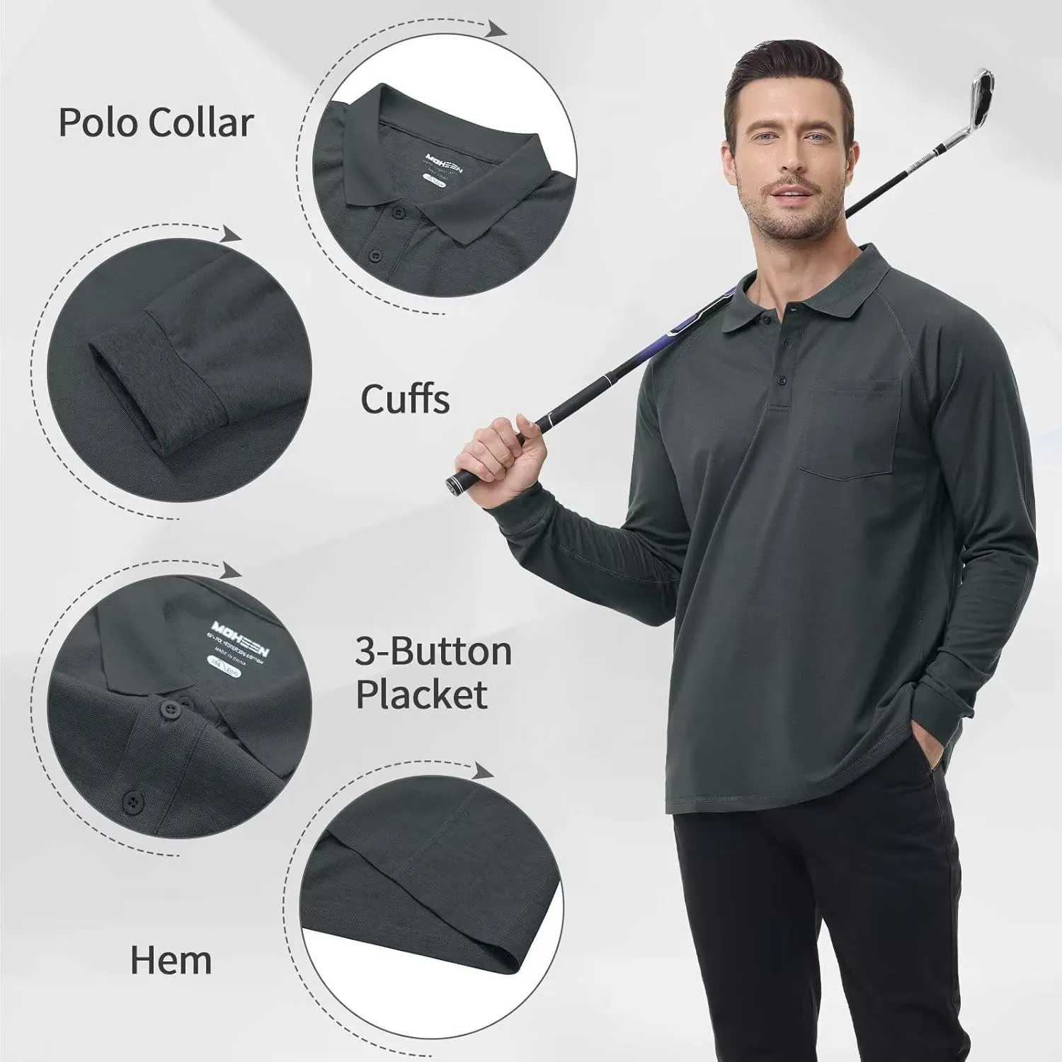 Men's Golf Polo Shirts M-6XL, Cotton Blend Moisture Wicking Performance Casual Collared Shirts