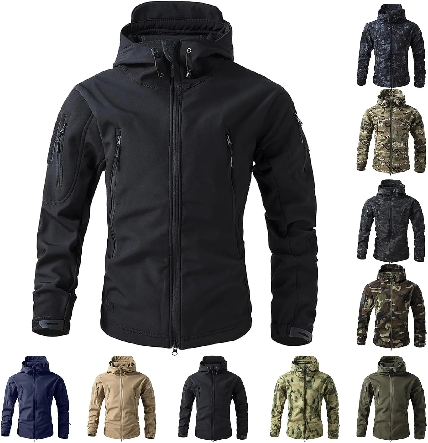 Men's Military Tactical Jackets Camouflage Softshell Fleece Fall Windbreaker Waterproof Outdoor Hooded Rain Coats