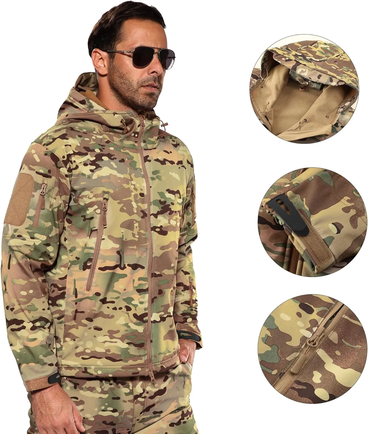 Men's Outdoor Waterproof Soft Shell Hooded Military Tactical Jacket