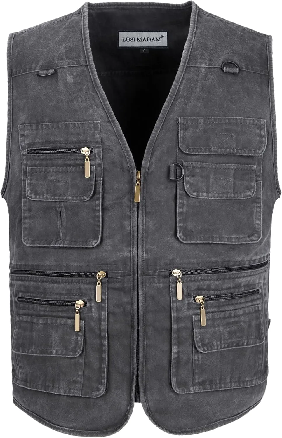 Men's Stone Washed Denim Multi-pocketed Fishing Work Outerwear Vest