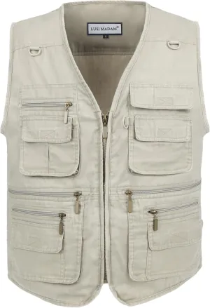 Men's Stone Washed Denim Multi-pocketed Fishing Work Outerwear Vest