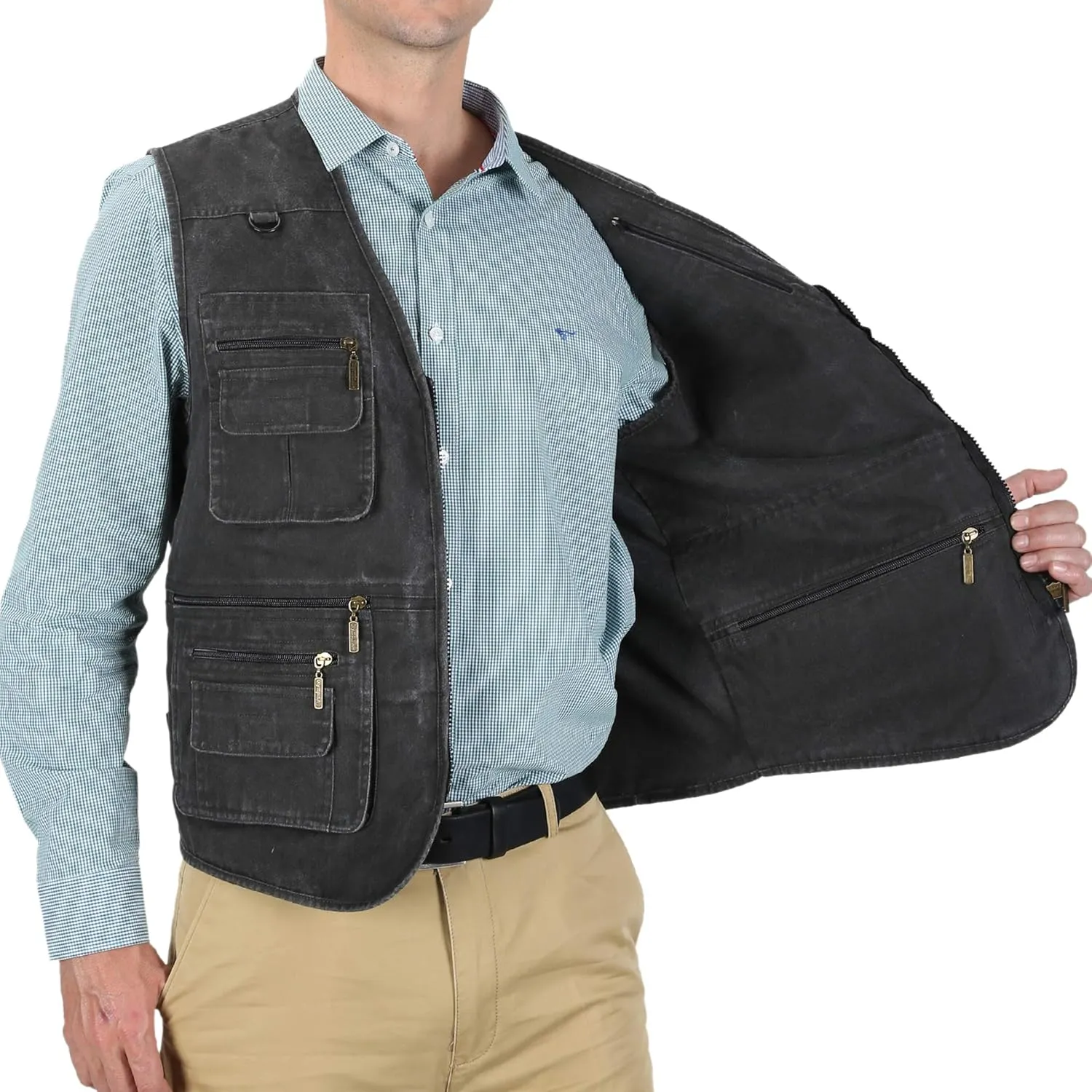 Men's Stone Washed Denim Multi-pocketed Fishing Work Outerwear Vest
