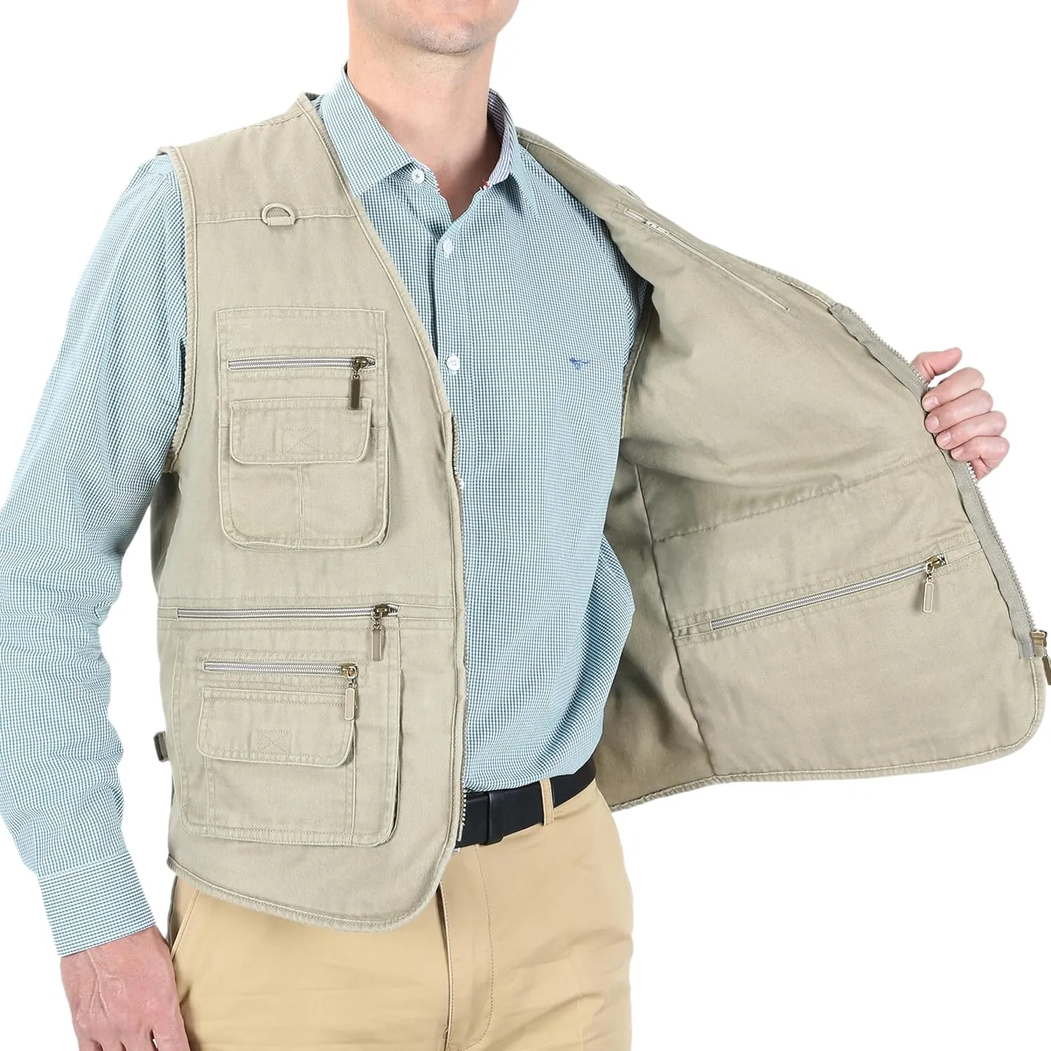 Men's Stone Washed Denim Multi-pocketed Fishing Work Outerwear Vest