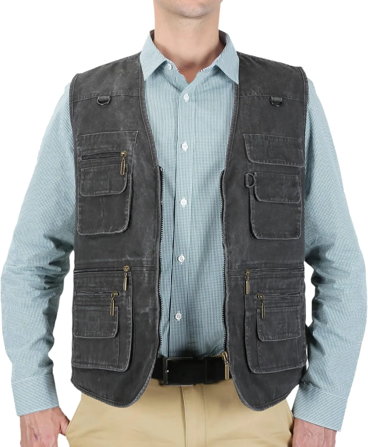 Men's Stone Washed Denim Multi-pocketed Fishing Work Outerwear Vest