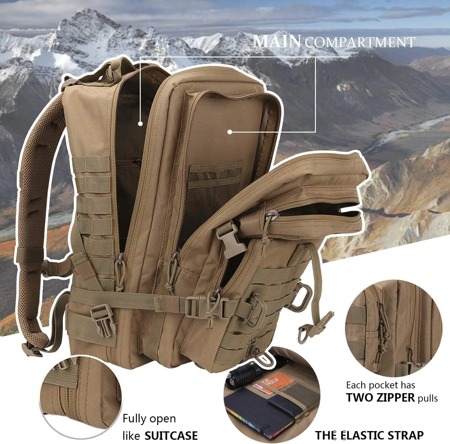 MOLLE Assault Pack, Tactical Backpack Military Army Camping Rucksack, 3-Day Pack