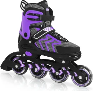 Nattork Adjustable Blades Roller Skates for Kids Girls and Boys,Outdoor & Indoor Purple Inline Skates for Adults Women and Men,Beginners,Size 1 2 3
