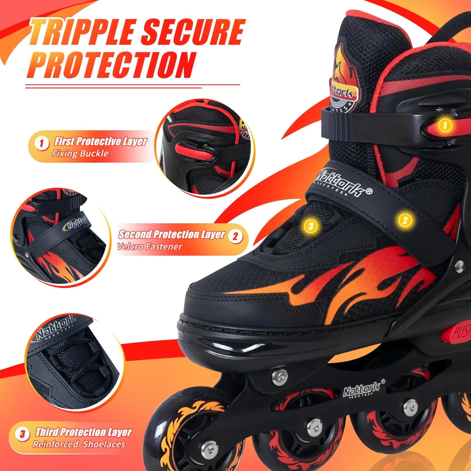 Nattork Adjustable Inline Skates for Kids Adults, Indoor and Outdoor Blades Roller Skates with 8 Light Up Wheels for Boys Girls Aged 4-16, Adult Women Beginners