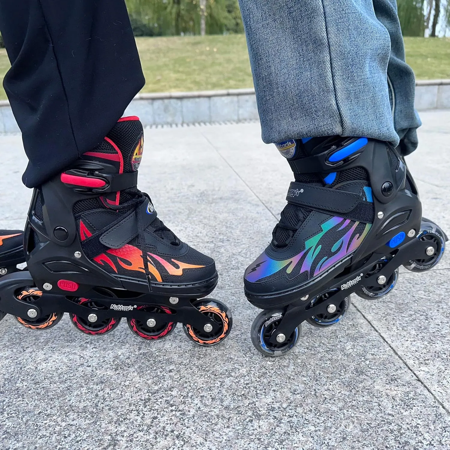 Nattork Adjustable Inline Skates for Kids Adults, Indoor and Outdoor Blades Roller Skates with 8 Light Up Wheels for Boys Girls Aged 4-16, Adult Women Beginners