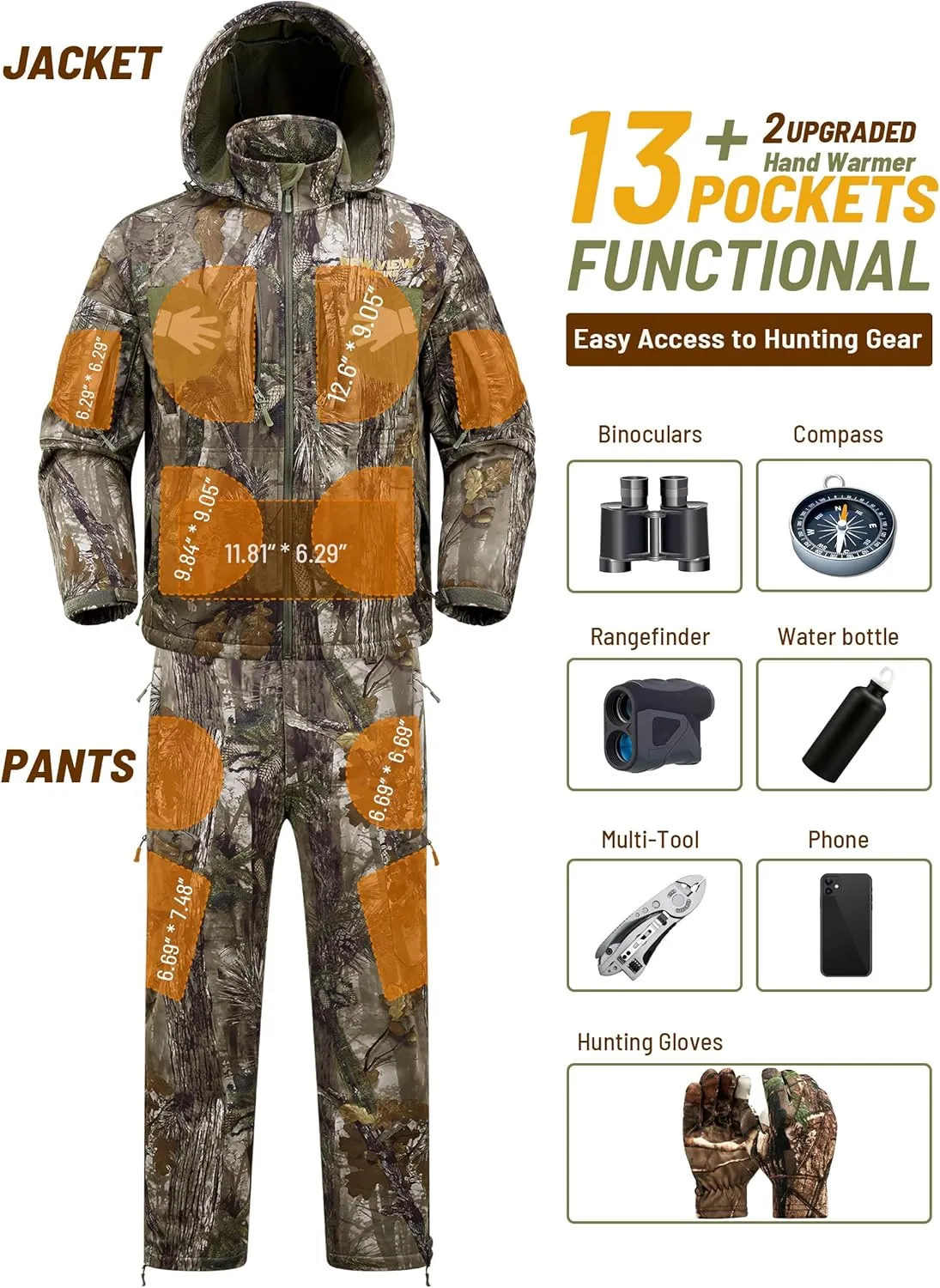 NEW VIEW Camo Hunting Clothes for Men, Quiet Warm Fleece Lining, Cold Weather Deer Hunting Jacket and Pants with Face Mask