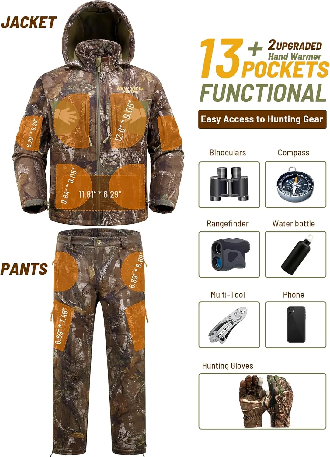 NEW VIEW Camo Hunting Clothes for Men, Quiet Warm Fleece Lining, Cold Weather Deer Hunting Jacket and Pants with Face Mask