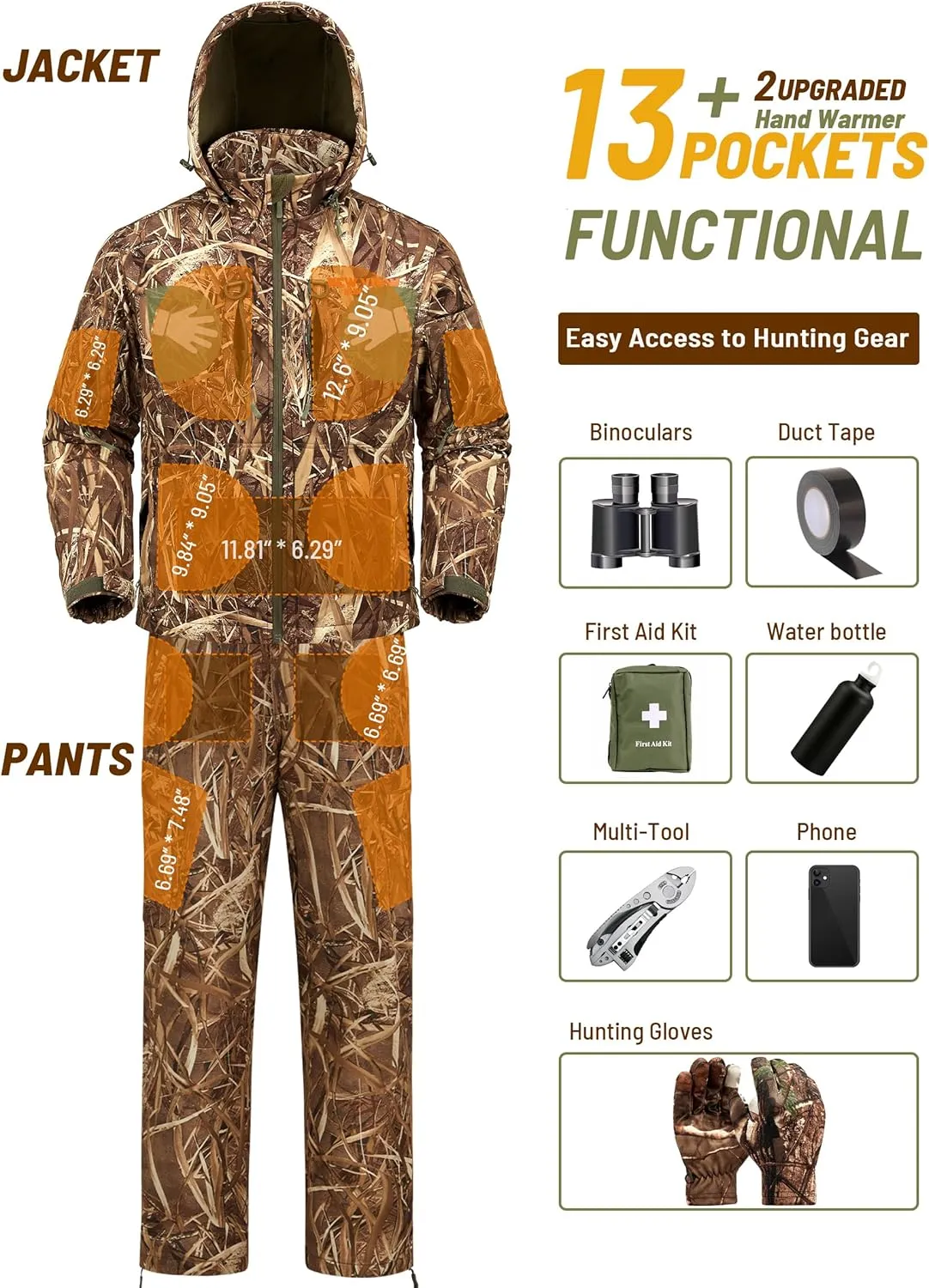 NEW VIEW Camo Hunting Clothes for Men, Quiet Warm Fleece Lining, Cold Weather Deer Hunting Jacket and Pants with Face Mask