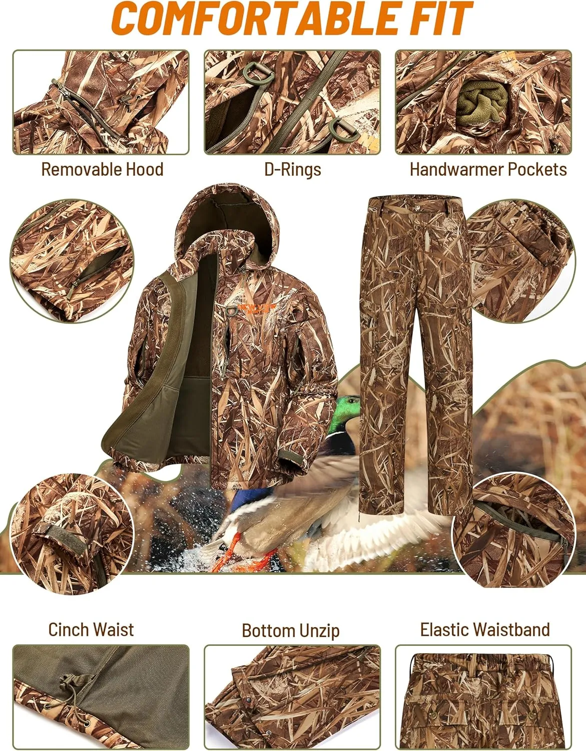 NEW VIEW Camo Hunting Clothes for Men, Quiet Warm Fleece Lining, Cold Weather Deer Hunting Jacket and Pants with Face Mask