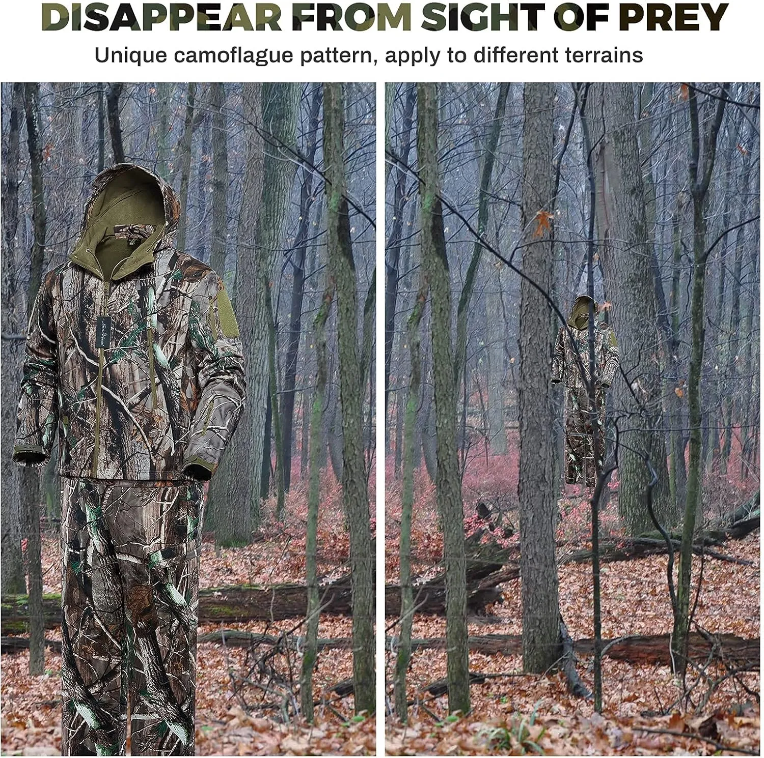 NEW VIEW Camo Hunting Jackets for Men, Warm Fleece Lined Hunting Jacket with Hood, Quiet Water Resistant Hunting Clothes