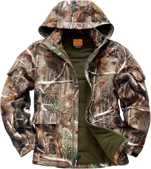 NEW VIEW Camo Hunting Jackets for Men, Warm Fleece Lined Hunting Jacket with Hood, Quiet Water Resistant Hunting Clothes