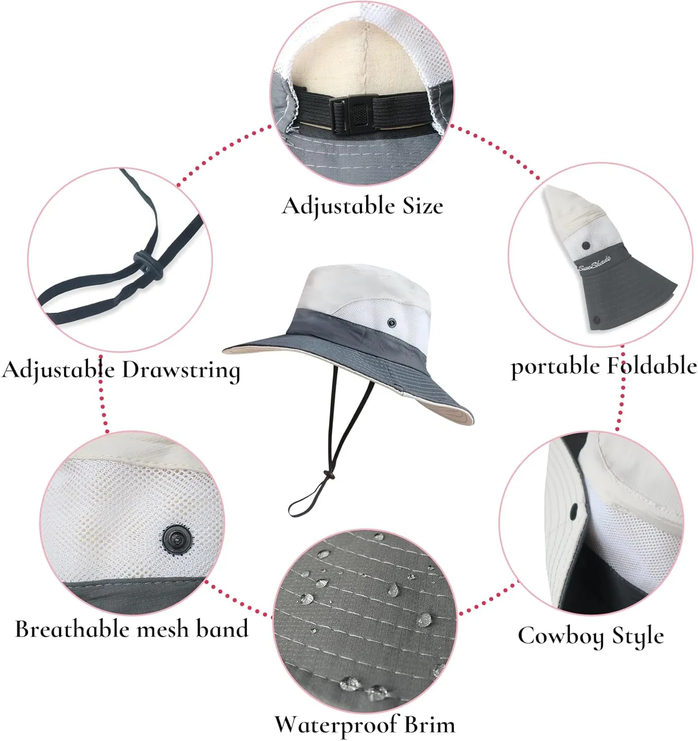 NPQQUAN Ponytail Sun Bucket Hats for Women Men Wide Brim UPF 50  Fishing & Beach Hats