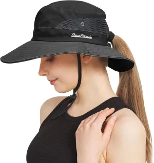 NPQQUAN Ponytail Sun Bucket Hats for Women Men Wide Brim UPF 50  Fishing & Beach Hats