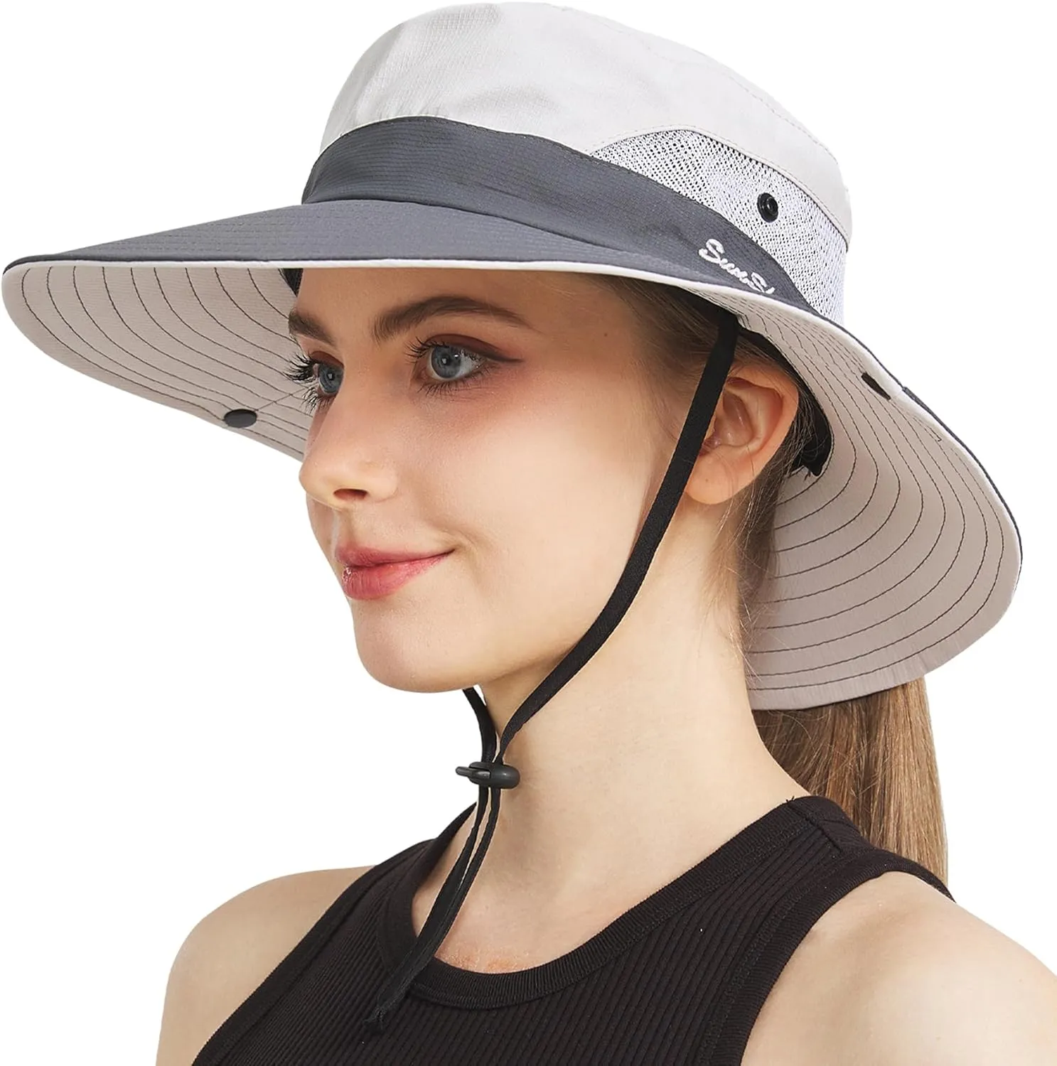 NPQQUAN Ponytail Sun Bucket Hats for Women Men Wide Brim UPF 50  Fishing & Beach Hats