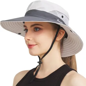 NPQQUAN Ponytail Sun Bucket Hats for Women Men Wide Brim UPF 50  Fishing & Beach Hats