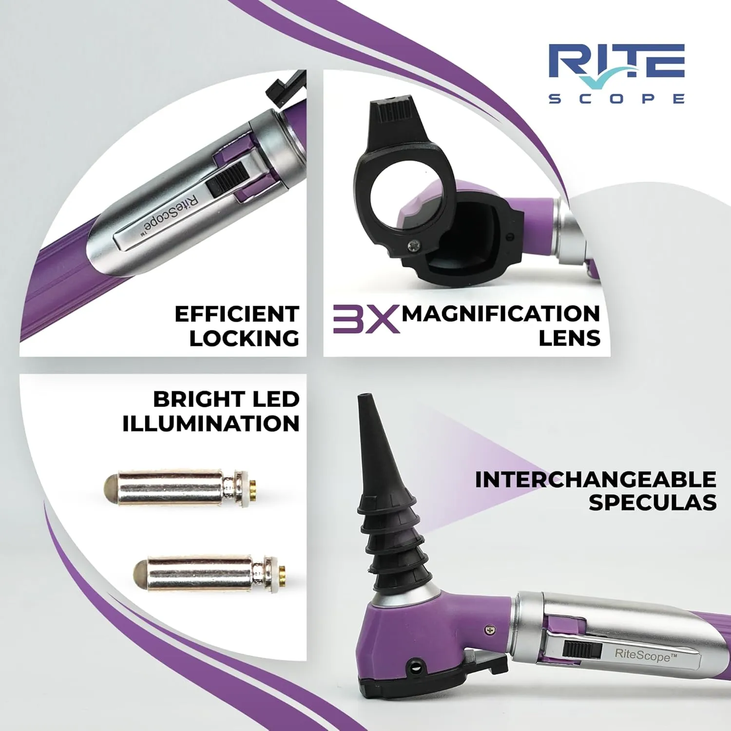 Otoscope with Light - Premium Otoscope Set with Fiber Optic Illumination - Ear Infection Detector - Ear Scope for Examination at Home-Purple
