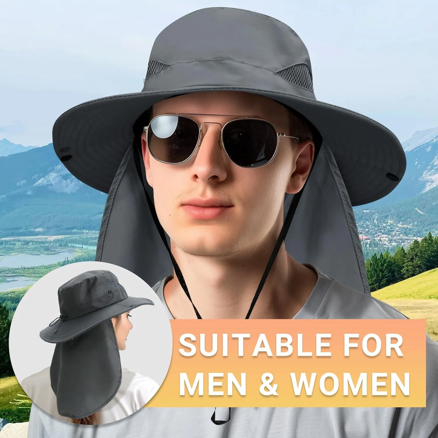 PFFY Sun Bucket Hats for Men Women 3 Wide Brim UPF 50  Fishing & Beach Hat