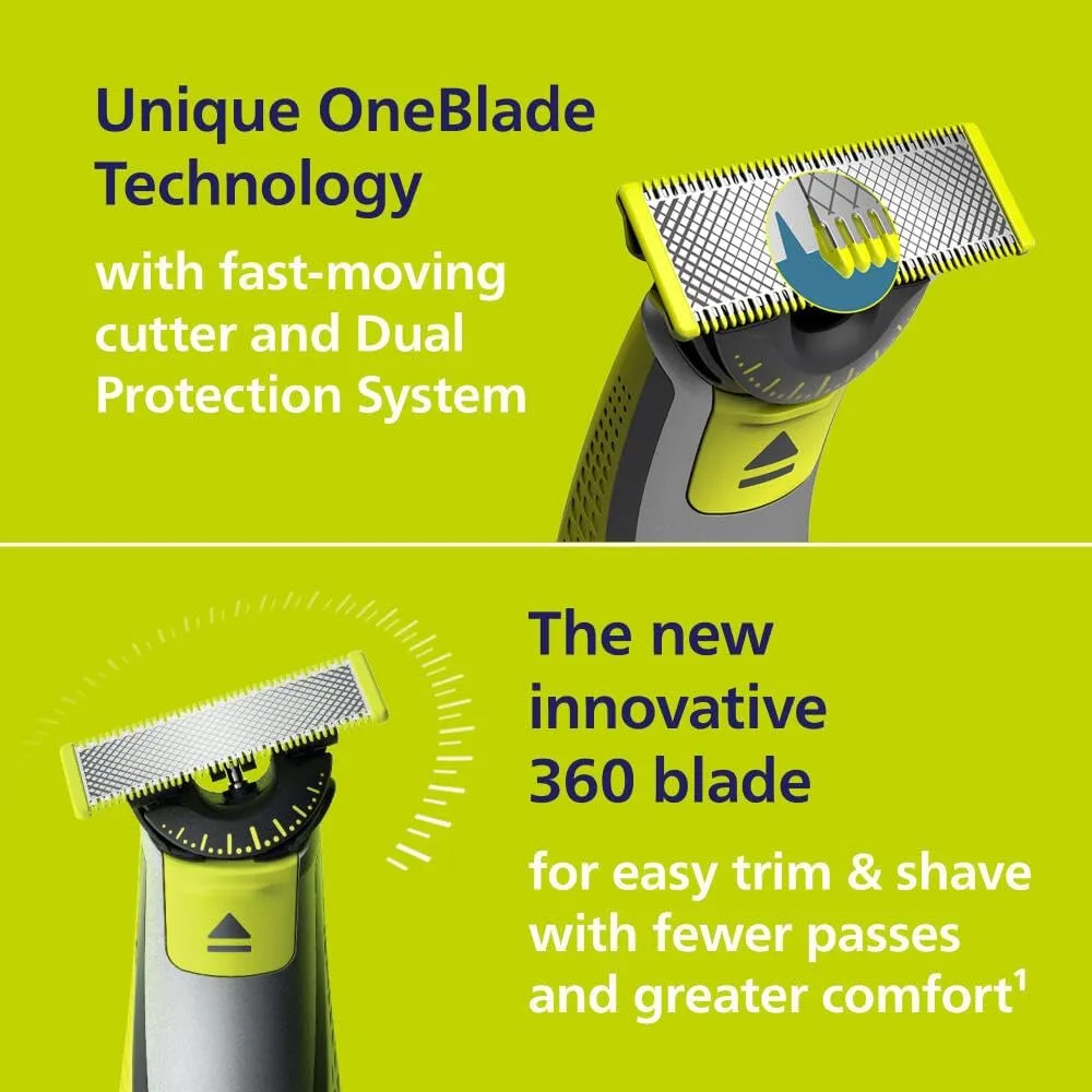Philips Norelco OneBlade 360 Hybrid Face   Body, Electric Beard Trimmer, Shaver and Body Groomer, with 360 Blade Technology, 1x 360 Blade for Face, 5in1 Adjustable Comb, 1x Body Kit, Model QP2834/70