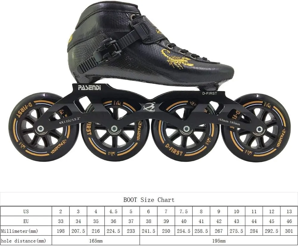 Professional Carbon Fiber Speed Skates Adult Men's and Women's Skates 4-Wheels Single-Row Speed Inline Skates Shoes Black Inline Skate Shoes