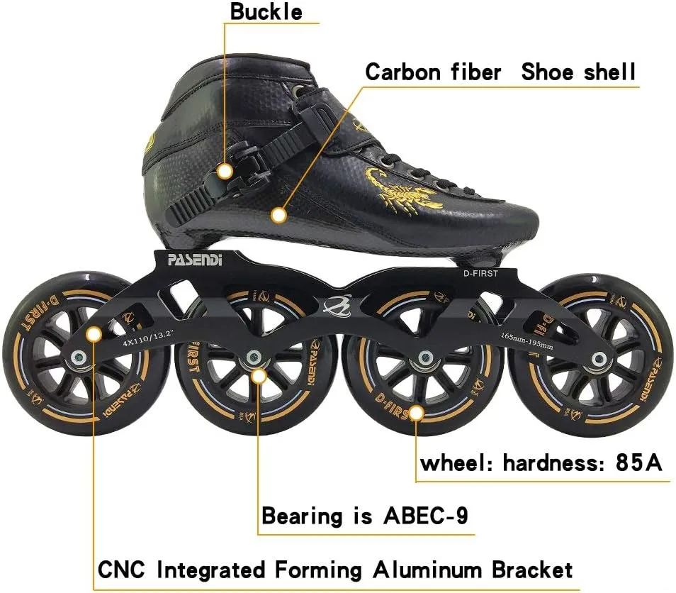 Professional Carbon Fiber Speed Skates Adult Men's and Women's Skates 4-Wheels Single-Row Speed Inline Skates Shoes Black Inline Skate Shoes