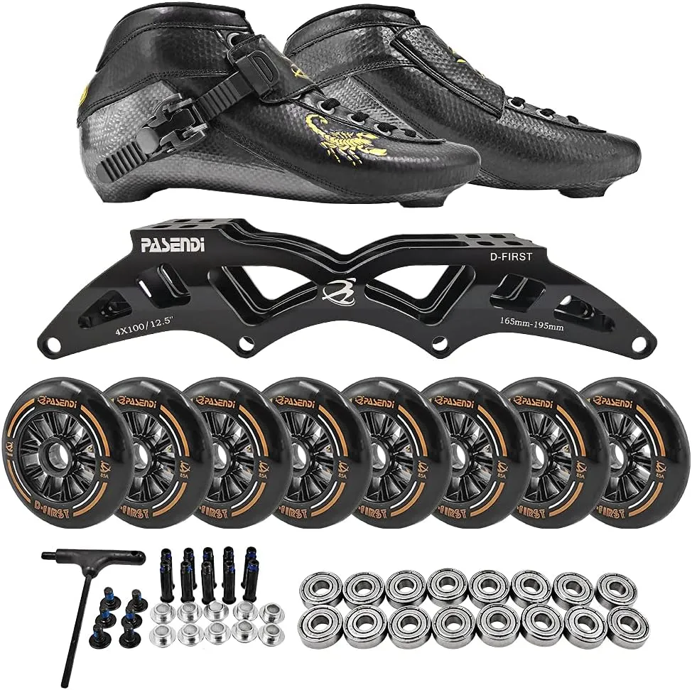 Professional Carbon Fiber Speed Skates Adult Men's and Women's Skates 4-Wheels Single-Row Speed Inline Skates Shoes Black Inline Skate Shoes