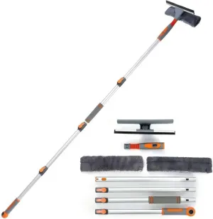 Professional Window Squeegee Cleaner, 2 in 1 Shower Squeegee with Extension Pole, 62 Telescopic Window Washing Equipment with Bendable Head, Glass Cleaning Tools for Indoor/Outdoor High Window