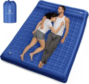 QPAU Sleeping Pad, 2 Person Camping Mattress, Enhanced Support for Healthy, with Built-in Foot Pump, 4.7 Inch Durable Sleeping Mat for Camping, Hiking, Backpacking and Home, (Blue)