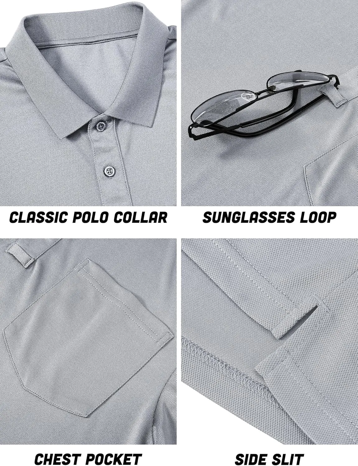 QPNGRP Men's Polo Shirts Short Sleeve with Pocket Quick Dry Performance Golf Shirts Casual Tactical Pique Collared T Shirt