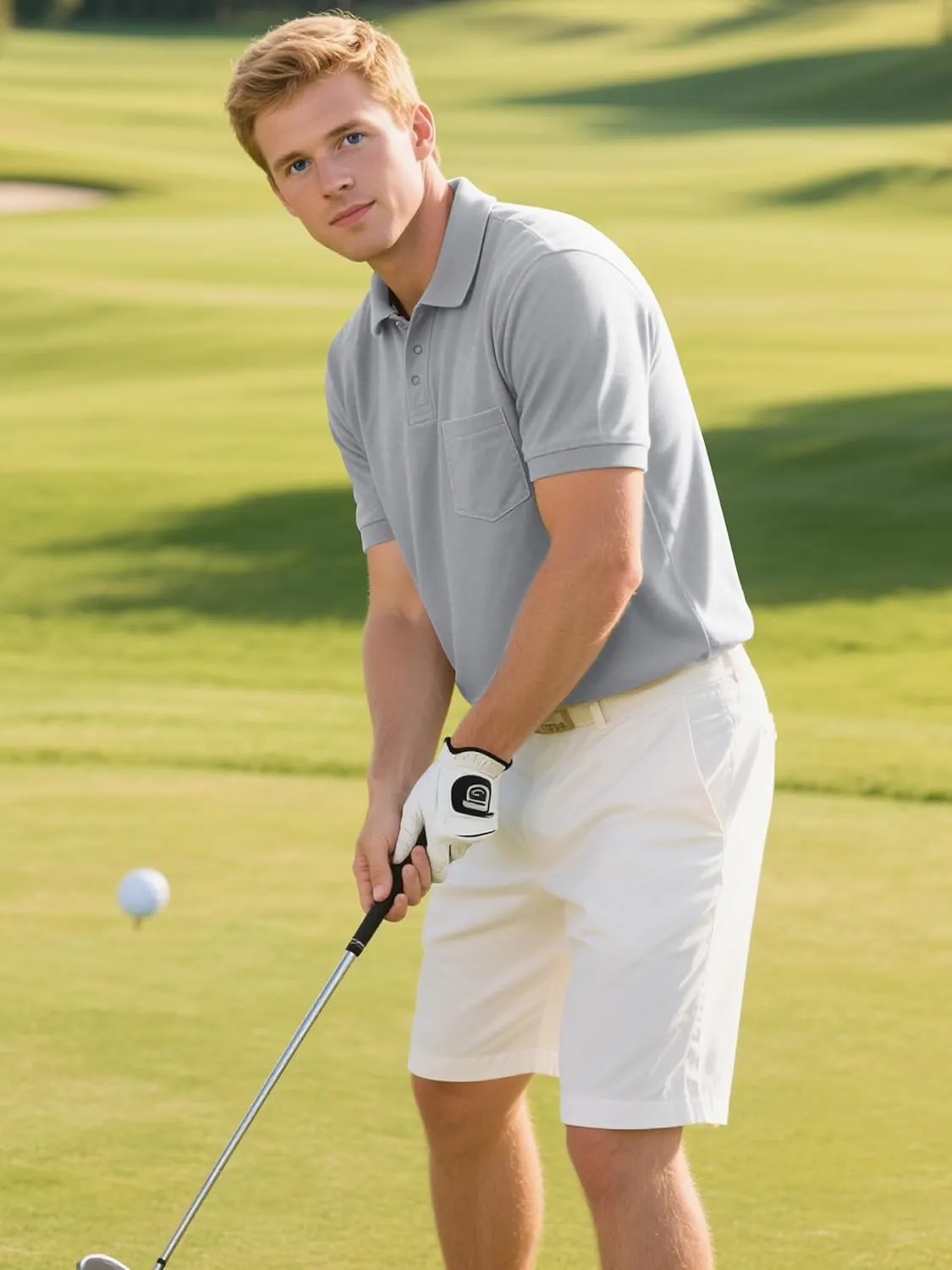 QPNGRP Men's Polo Shirts Short Sleeve with Pocket Quick Dry Performance Golf Shirts Casual Tactical Pique Collared T Shirt