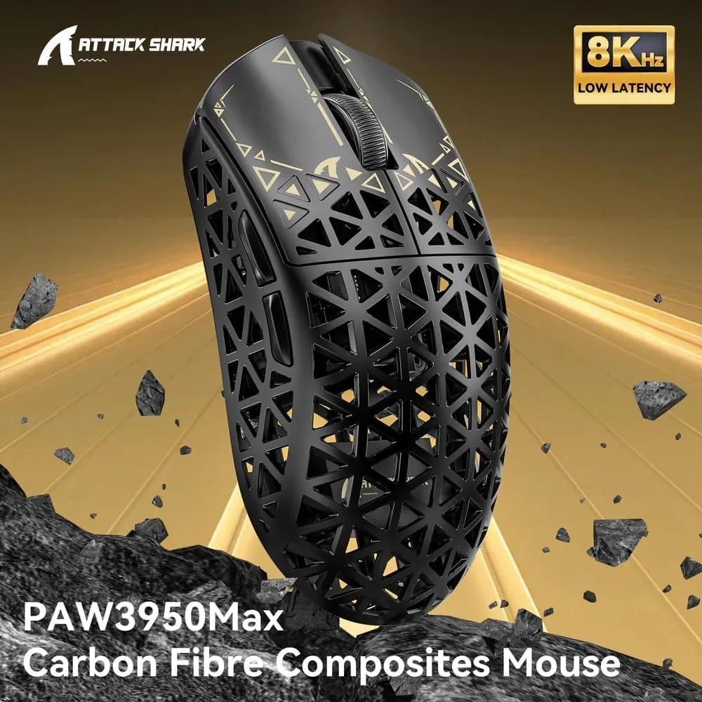 R5Ultra 8K Wireless Gaming Mouse with 42,000 DPI -PAW3950 MAX Sensor -39g Ultra-Lightweight Carbon Fiber -Nordic 52840 MCU Chip-Wired/BT/2.4GHz Wireless Programmable Mouse Griptape for PC/Mac (Black)