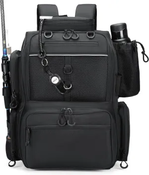 Rabjen Fishing Tackle Backpack with Rod Holders, Bottle Holder, Storage Bag Store Fishing Gear