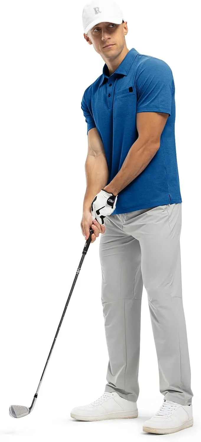 Rdruko Men's Polo Shirts Short Sleeve Dry Fit Golf Shirt with Pocket Collared Tee Shirts Athletic Casual