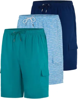 Real Essentials 3 Pack: Men's Swim Trunks with Cargo Pockets & Mesh Lining (Available in Big & Tall)