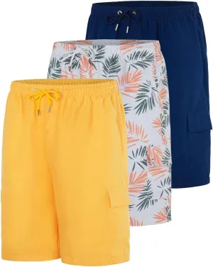 Real Essentials 3 Pack: Men's Swim Trunks with Cargo Pockets & Mesh Lining (Available in Big & Tall)
