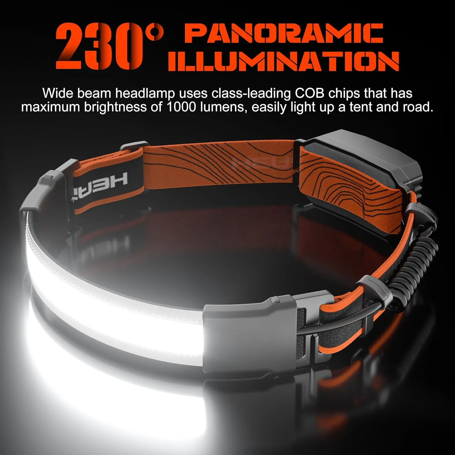 Rechargeable Headlamp, 230Wide-Angle 1000 Lumens Headlamp Flashlight with Red Taillight 3 Light Modes Lightweight LED Head Lamp Adjustable Waterproof Head Light for Running Cycling (Black(2-Pack))