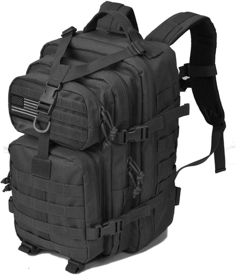 REEBOW GEAR Tactical Backpack Large Army 3 Day Assault Pack Molle Bug Bag Backpacks Military Style Rucksacks for Outdoor Sport Hiking Camping Hunting 40L Black