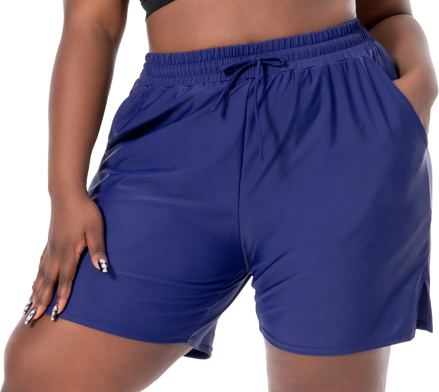 SEKINO Women's Plus Size Swim Shorts High Waisted Swimsuit Board Shorts Drawstring Bathing Suit Swim Bottoms with Liner