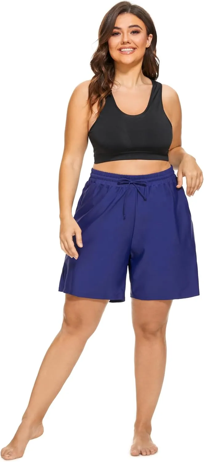 SEKINO Women's Plus Size Swim Shorts High Waisted Swimsuit Board Shorts Drawstring Bathing Suit Swim Bottoms with Liner