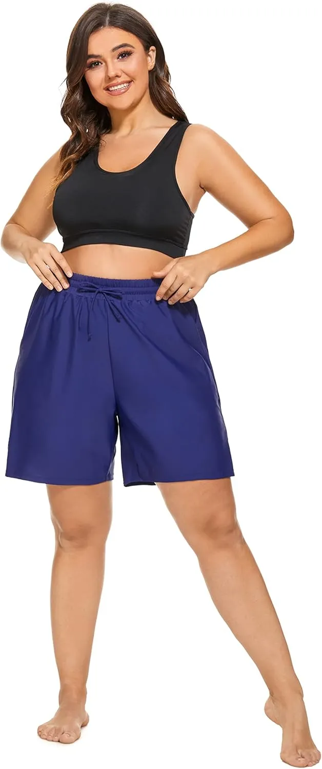 SEKINO Women's Plus Size Swim Shorts High Waisted Swimsuit Board Shorts Drawstring Bathing Suit Swim Bottoms with Liner