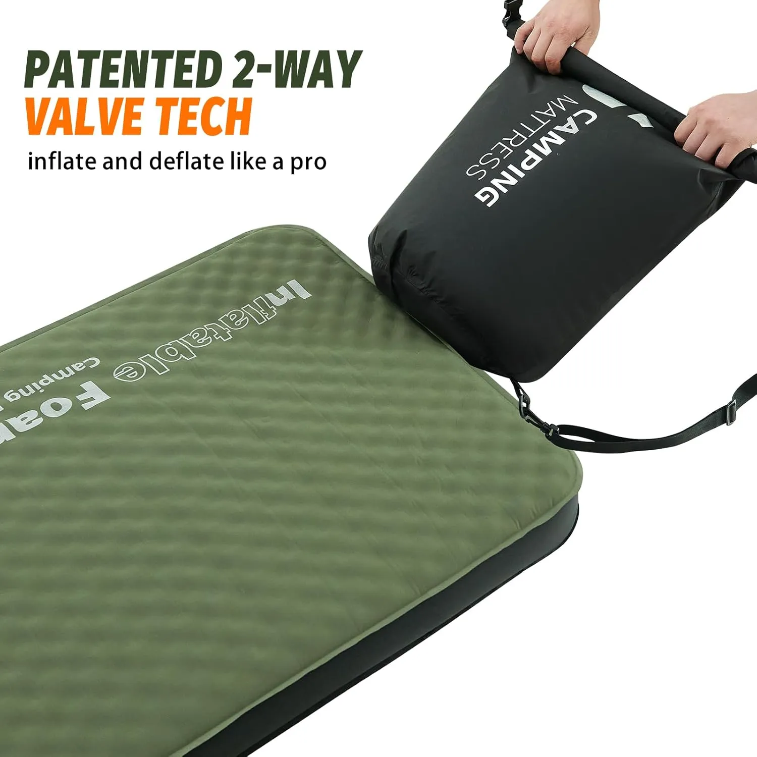 Self Inflating Sleeping Pad, 4in Ultra-Thick Foam Camping Mattress with Air Pump Sack Small Single, Sleeping Mats for Adults Inflatable Camping Pad, Single Bed, Travel, Car, Tent, Home, Army Green